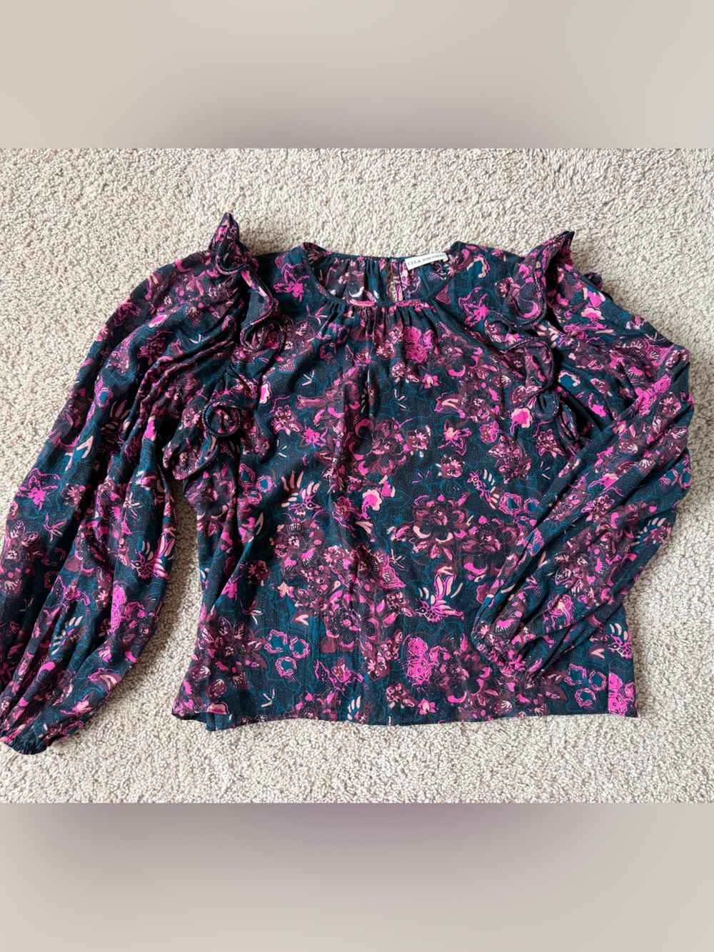Ulla Johnson Fuchsia and Teal Floral Print Blouse